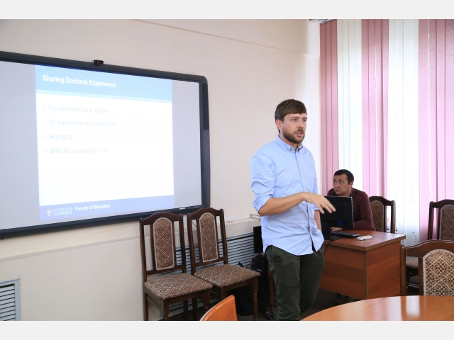 A representative of the University of Cambridge, Dr. Thomas Hariott, conducts a number of events at the university