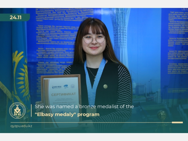 She was named a bronze medalist of the «Elbasy medaly» program